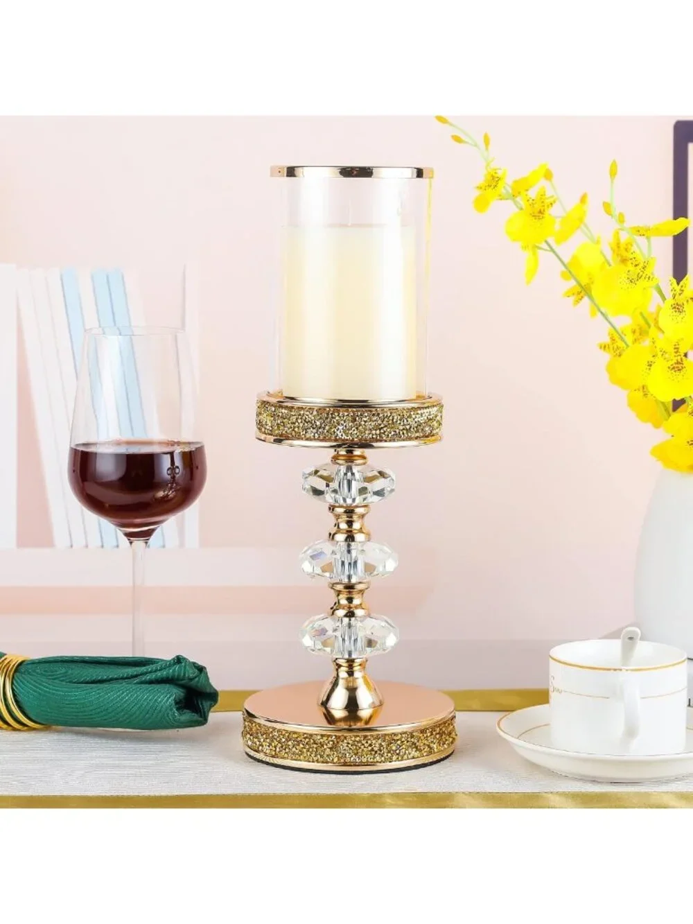Elegant Crystal Pillar Candle Holders for Weddings, Events & Home Decor